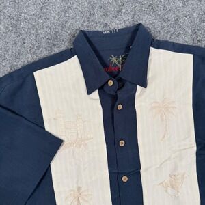 Bamboo Cay Embroidered Shirt Large‎ Blue Palm Tree Horse Racing Del Mar Men's